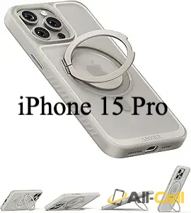 Anker FlexStand Magnetic Phone Case for iPhone 16 Pro Max Case, 360° Ring Stand and Matte Protective Cover (Titanium / iPhone 15 Pro)