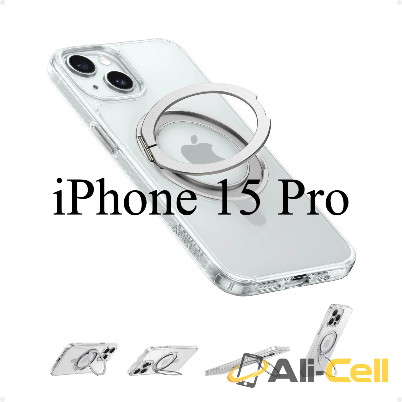 Anker FlexStand Magnetic Phone Case for iPhone 16 Pro Max Case, 360° Ring Stand and Matte Protective Cover (Clear / iPhone 15 Pro)