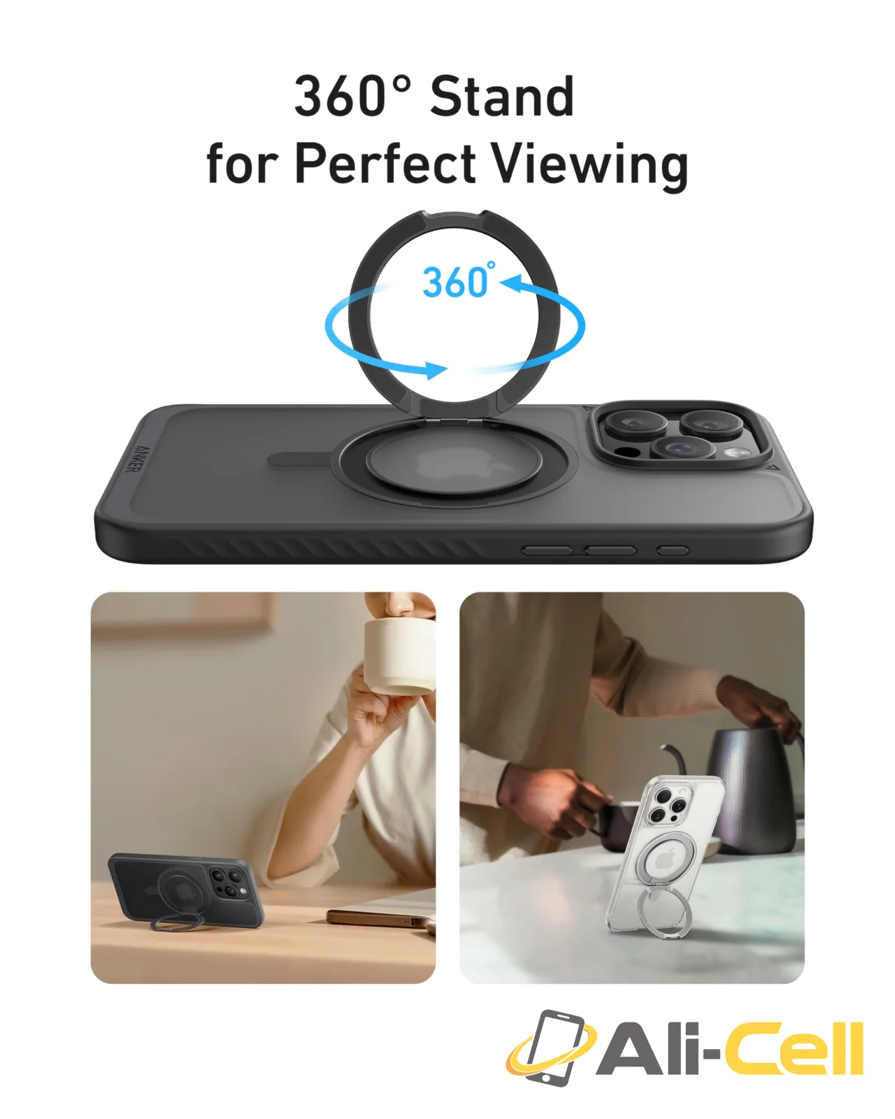 Anker FlexStand Magnetic Phone Case for iPhone 16 Pro Max Case, 360° Ring Stand and Matte Protective Cover (Clear / iPhone 15 Pro Max) — 4