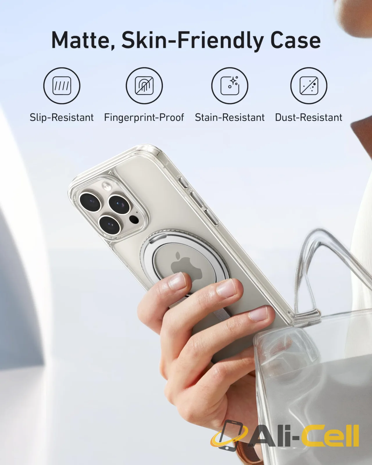 Anker FlexStand Magnetic Phone Case for iPhone 16 Pro Max Case, 360° Ring Stand and Matte Protective Cover (Clear / iPhone 15 Pro Max) — 5