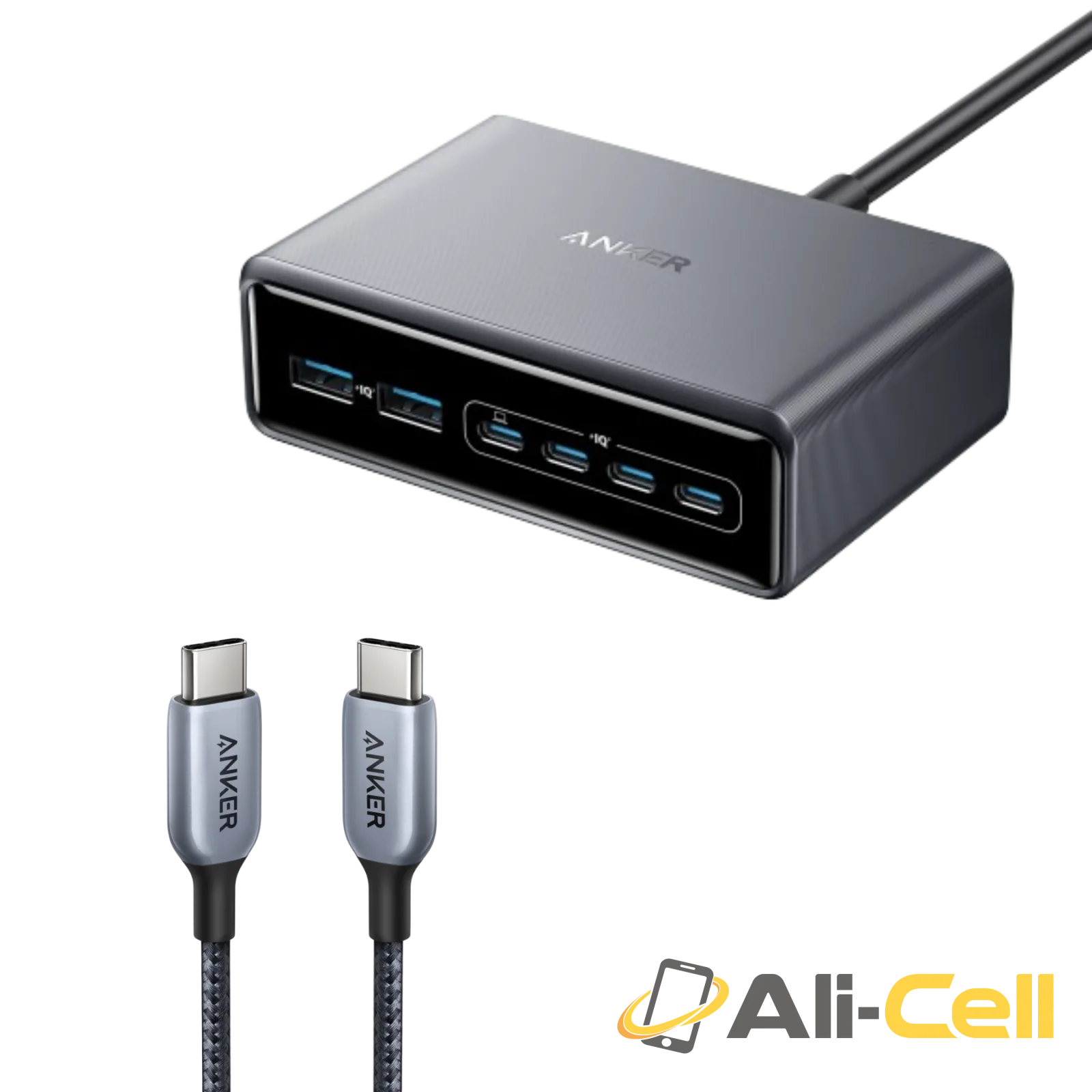 Anker Prime Charger (200W, 6 Ports, GaN) and Anker 765 USB-C to USB-C Cable (140W Nylon,183cm)