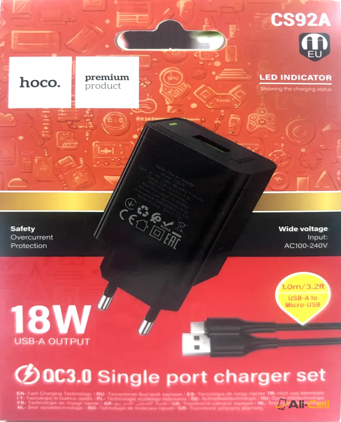 USB-A to Micro USB QC3.0 Single port 18W Charger Set with Cable — 6