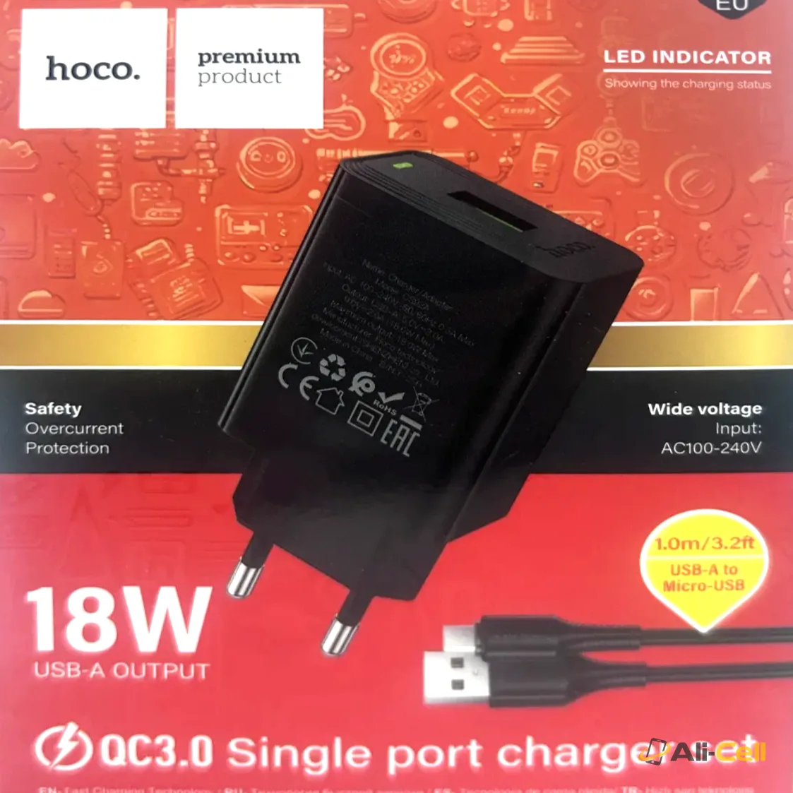 USB-A to Micro USB QC3.0 Single port 18W Charger Set with Cable