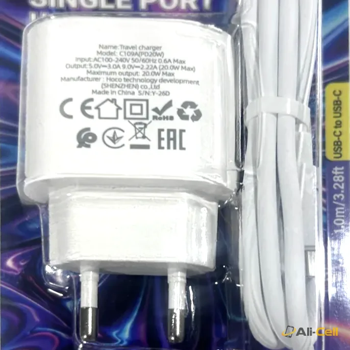 Single Port PD20W USB-C to USB-C Charger and Cable