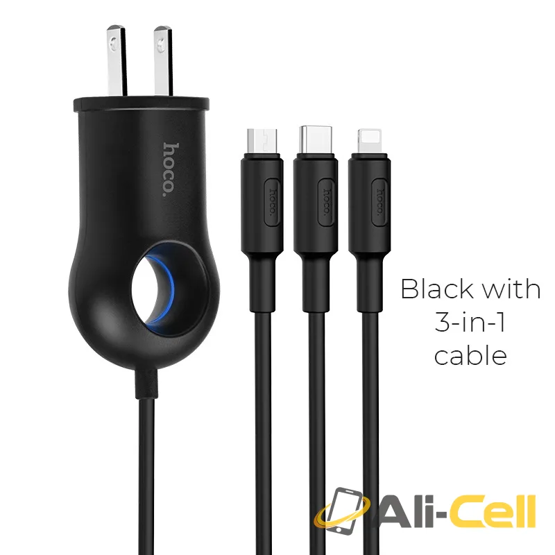 Wall charger “C44 Plentiful” US charging adapter with built-in wire (Built In 3 In 1 Wire)