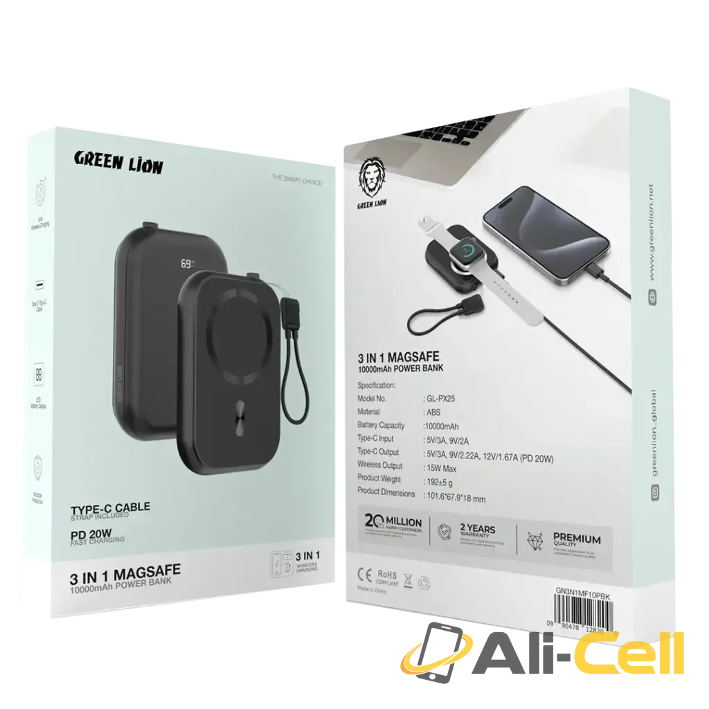 Green Lion 3 in 1 MagSafe 10000mAh Power Bank - Black — 3