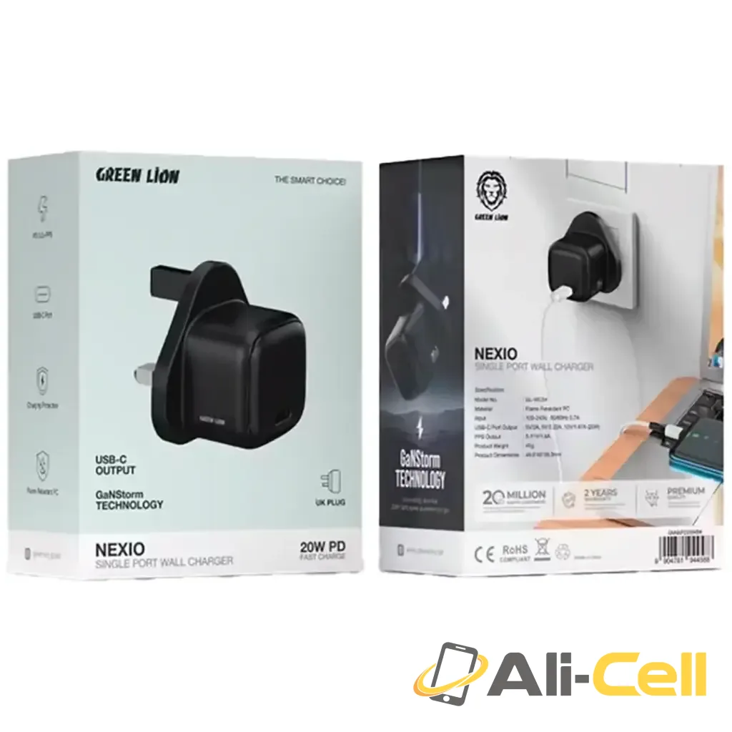 Green Lion Nexio Single Port Wall Charger UK Plug 20W - Black — 2