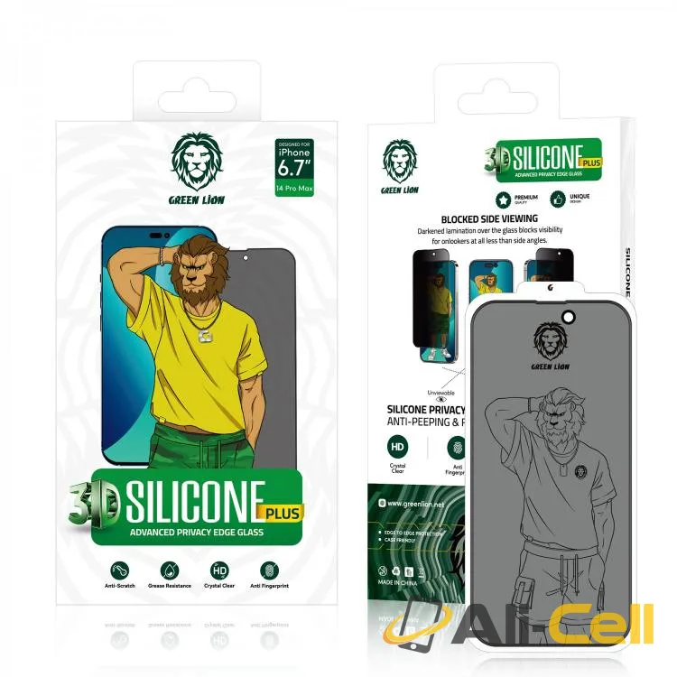 Green Lion 3D Silicone Privacy  HD Glass Screen Protector-Black Edge/Privacy For iPhone 14 Series — 2