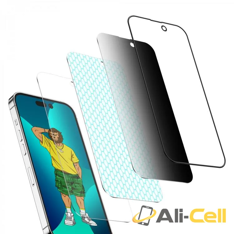 Green Lion 3D Silicone Privacy  HD Glass Screen Protector-Black Edge/Privacy For iPhone 14 Series — 3