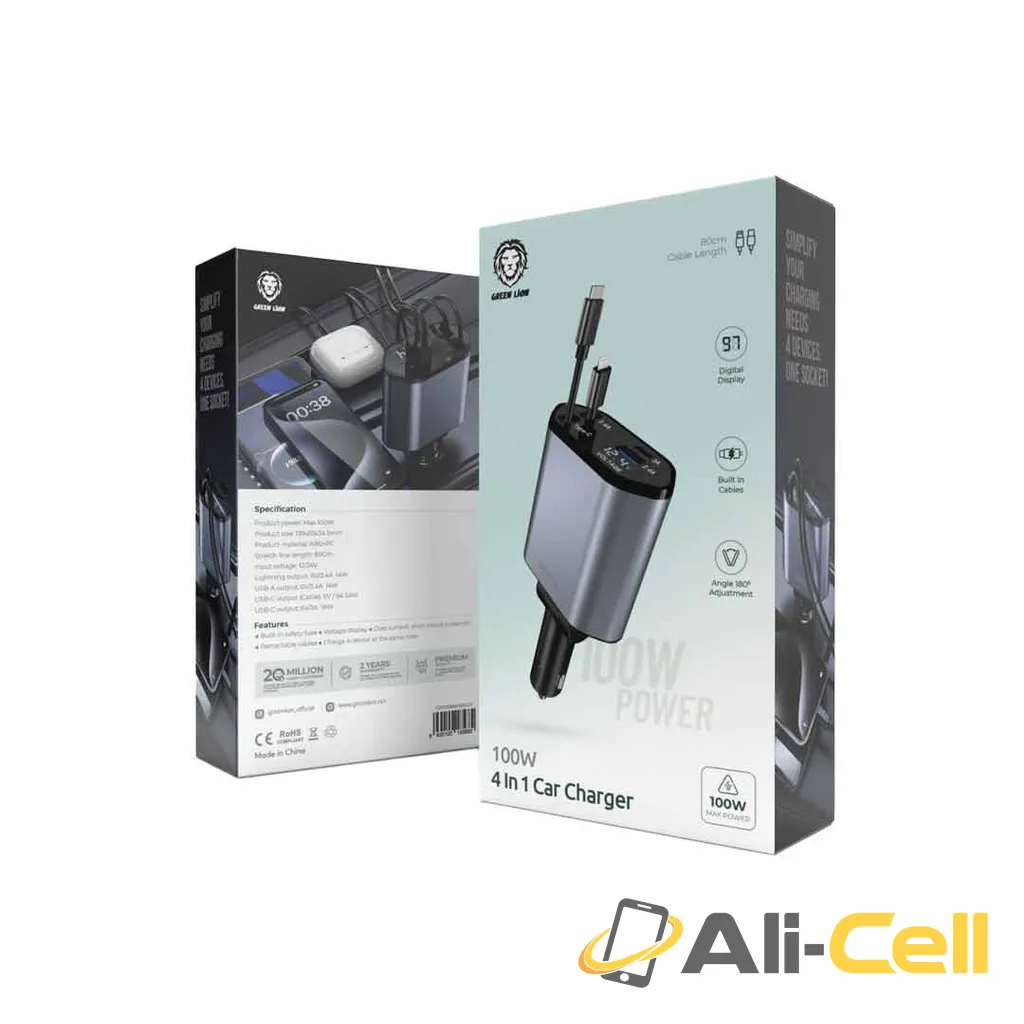 Green Lion 100W 4in1 Car Charger - Gray — 2