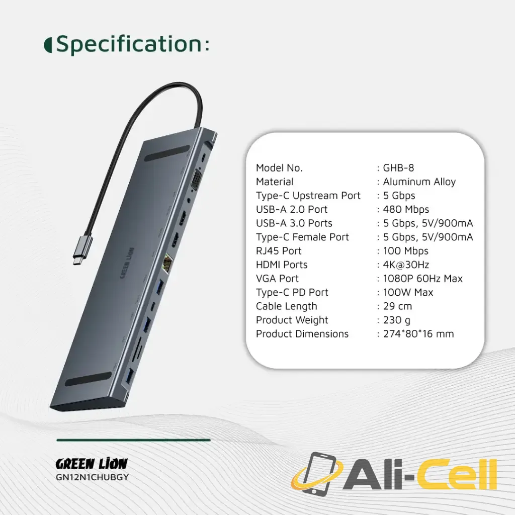 Green Lion 12-in-1 4K HDMI Ethernet USB-C Hub - Gray — 2