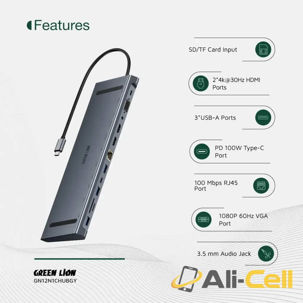 Green Lion 12-in-1 4K HDMI Ethernet USB-C Hub - Gray — 3