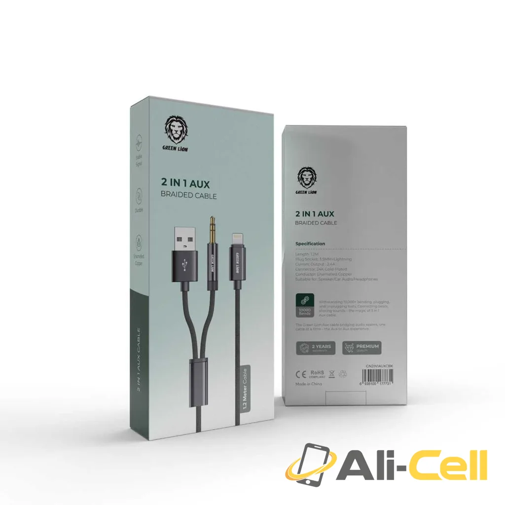 Green Lion 2 In 1 AUX Braided Cable (1.2m) — 2