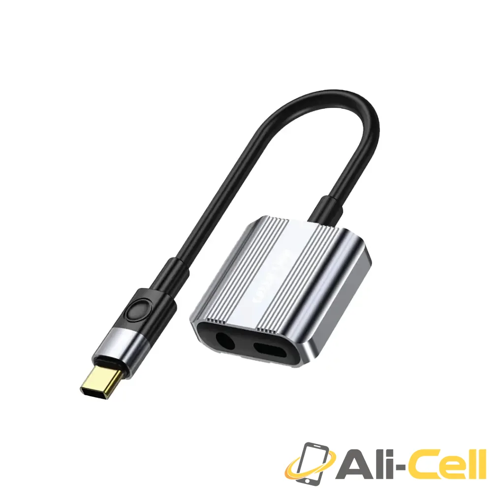Green Lion 2 In 1 Splitter Adapter Type-C to AUX & Type-C - Grey
