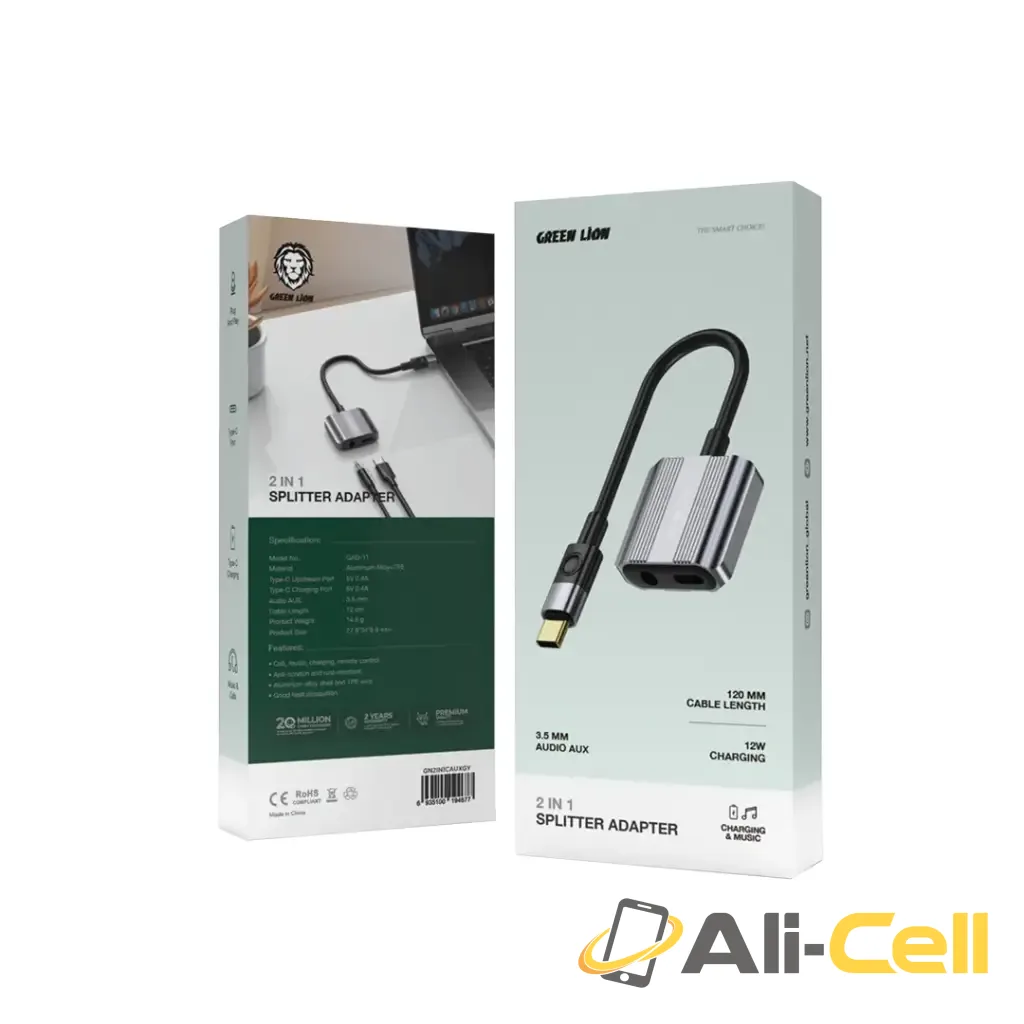 Green Lion 2 In 1 Splitter Adapter Type-C to AUX & Type-C - Grey — 2