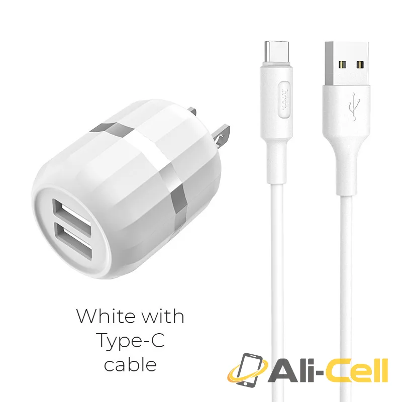 Wall charger “C41 Wisdom” US dual USB charging adapter (Set With Type C Cable)