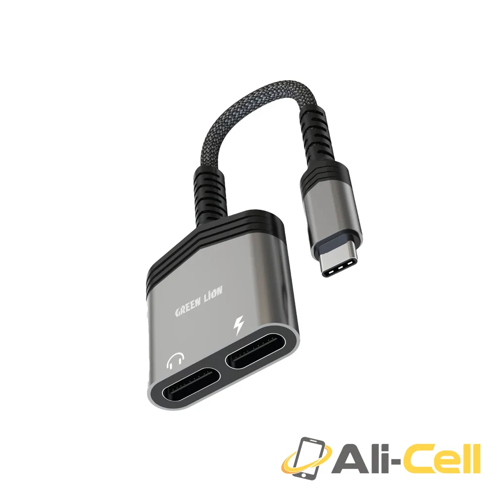 Green Lion 2 IN 1 Splitter Adapter Type-C to 
Type-C Charging & Audio - Black