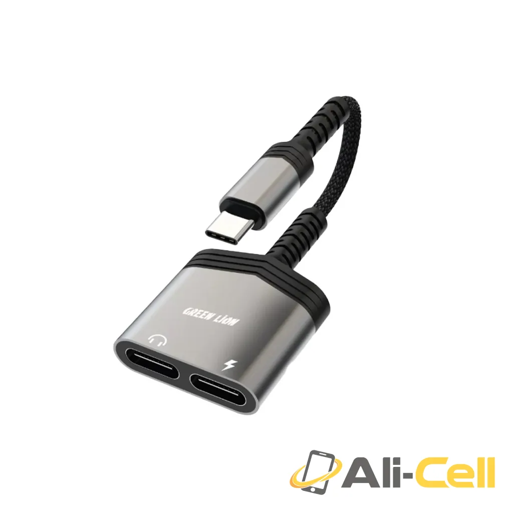 Green Lion 2 IN 1 Splitter Adapter Type-C to 
Type-C Charging & Audio - Black — 2