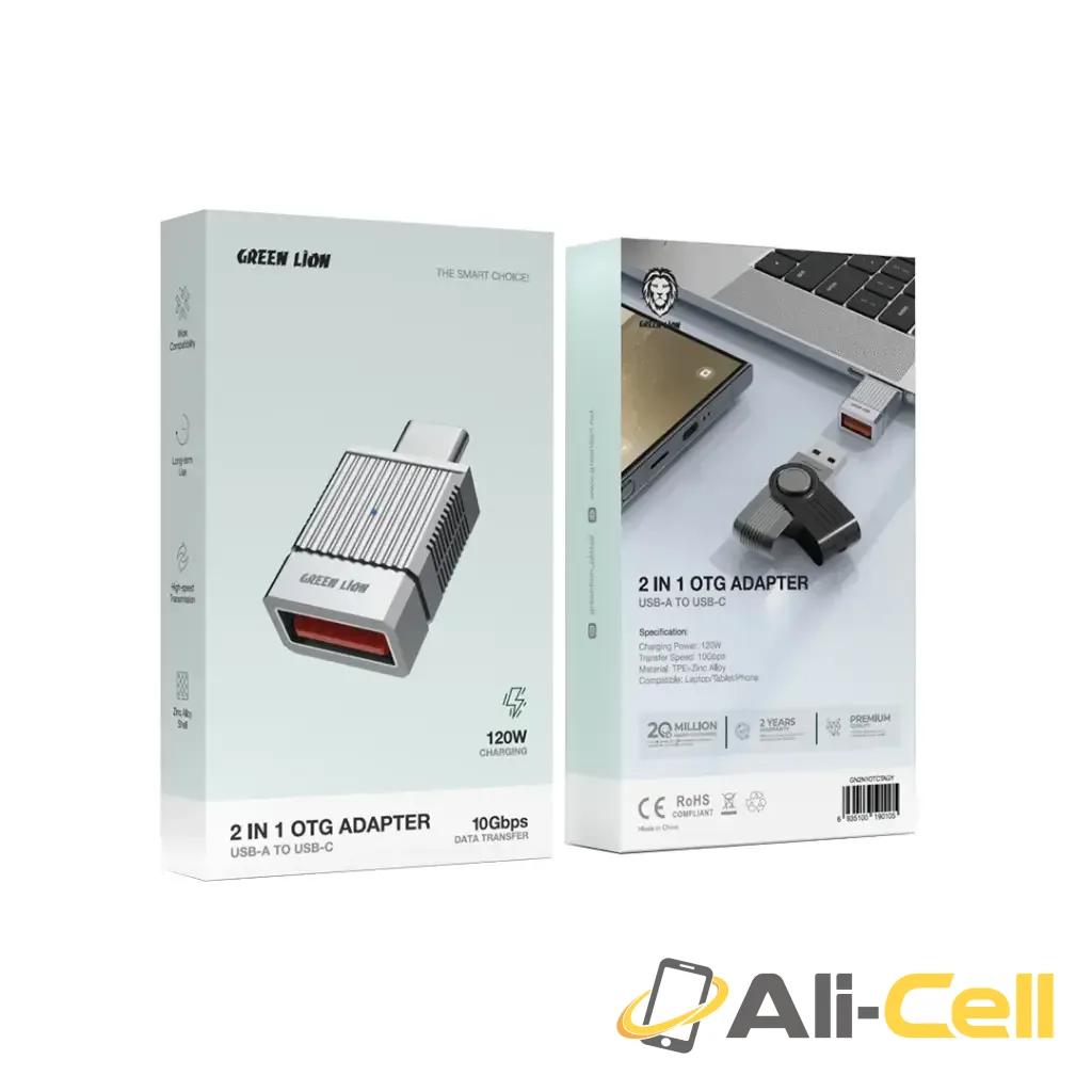 Green Lion 2 in 1 OTG Adapter USB-A to USB-C - Gray — 2
