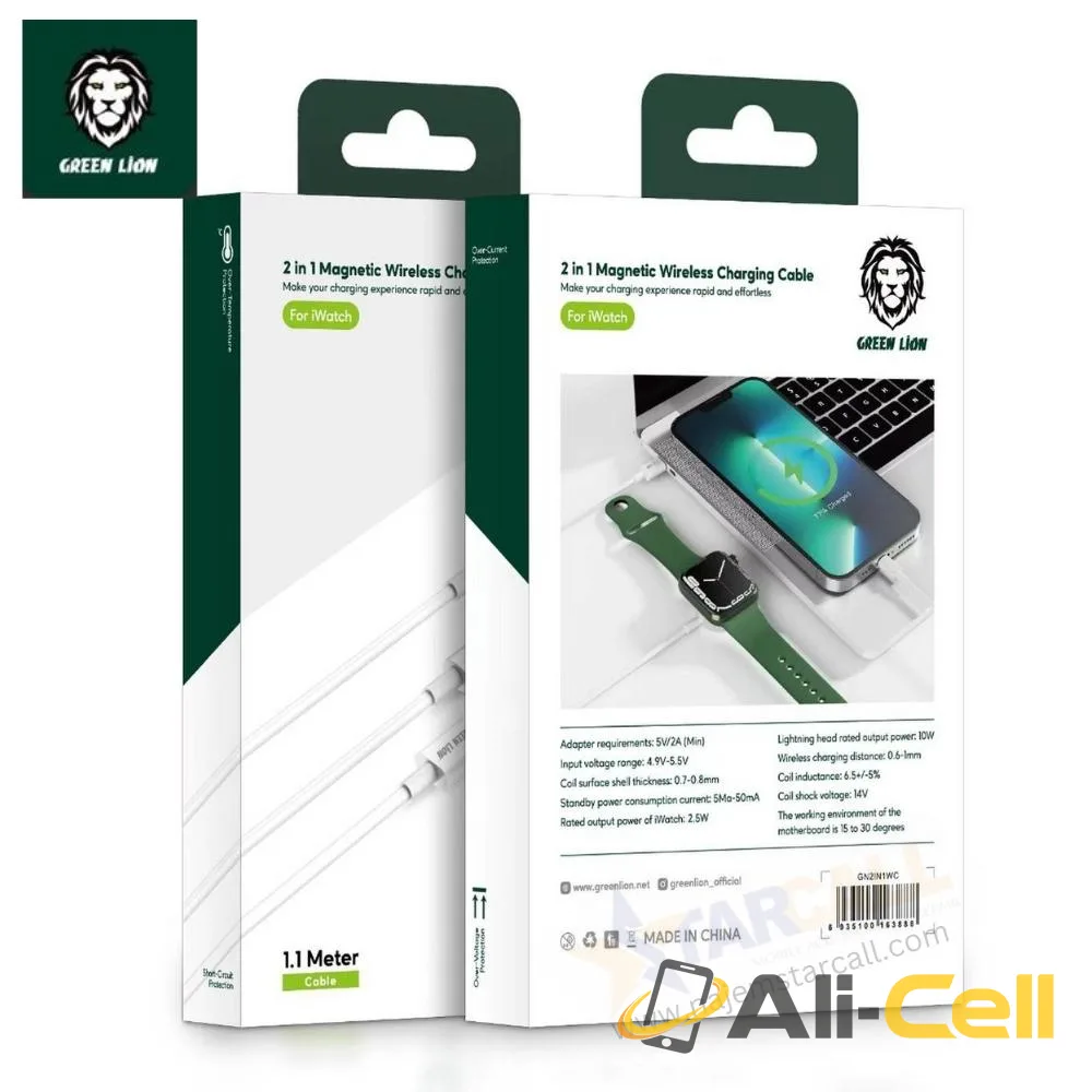 Green Lion 2 in 1 Magnetic Wireless Charging Cable 1.1M 10W for iWatch