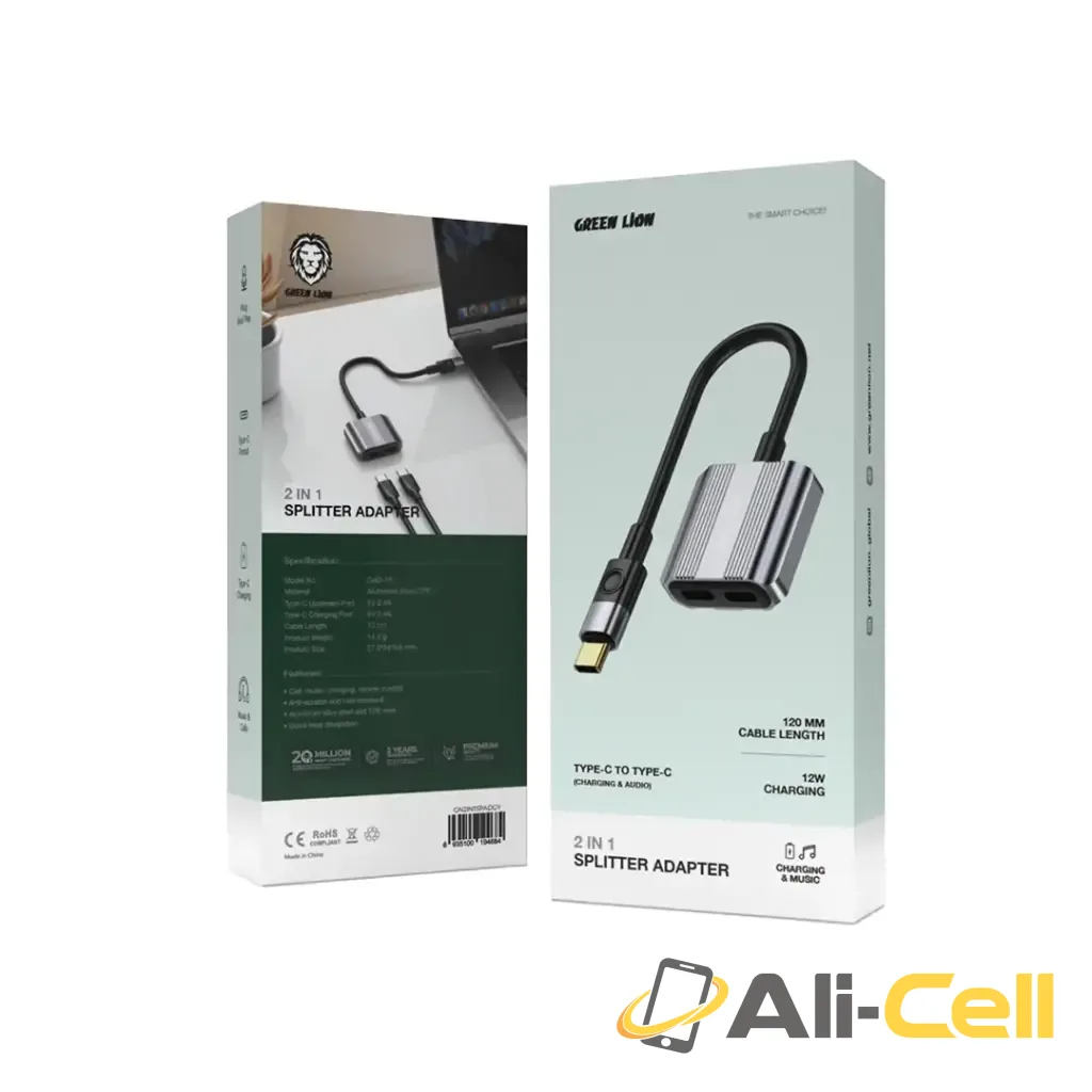 Green Lion 2 In 1 Splitter Adapter Type-C to Dual Type-C - Gray — 2