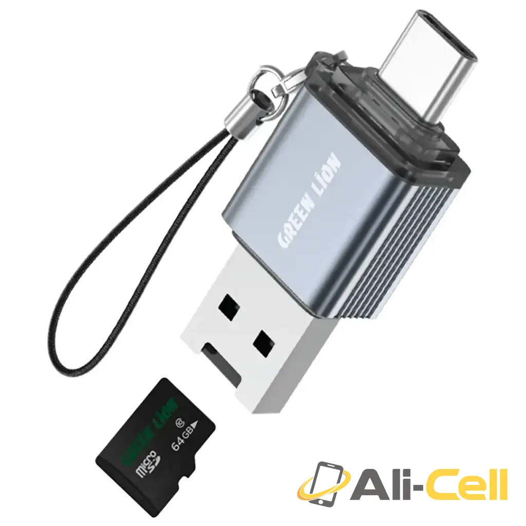 Green Lion 2 in 1 Card Reader with Micro SD Cards Support - Gray