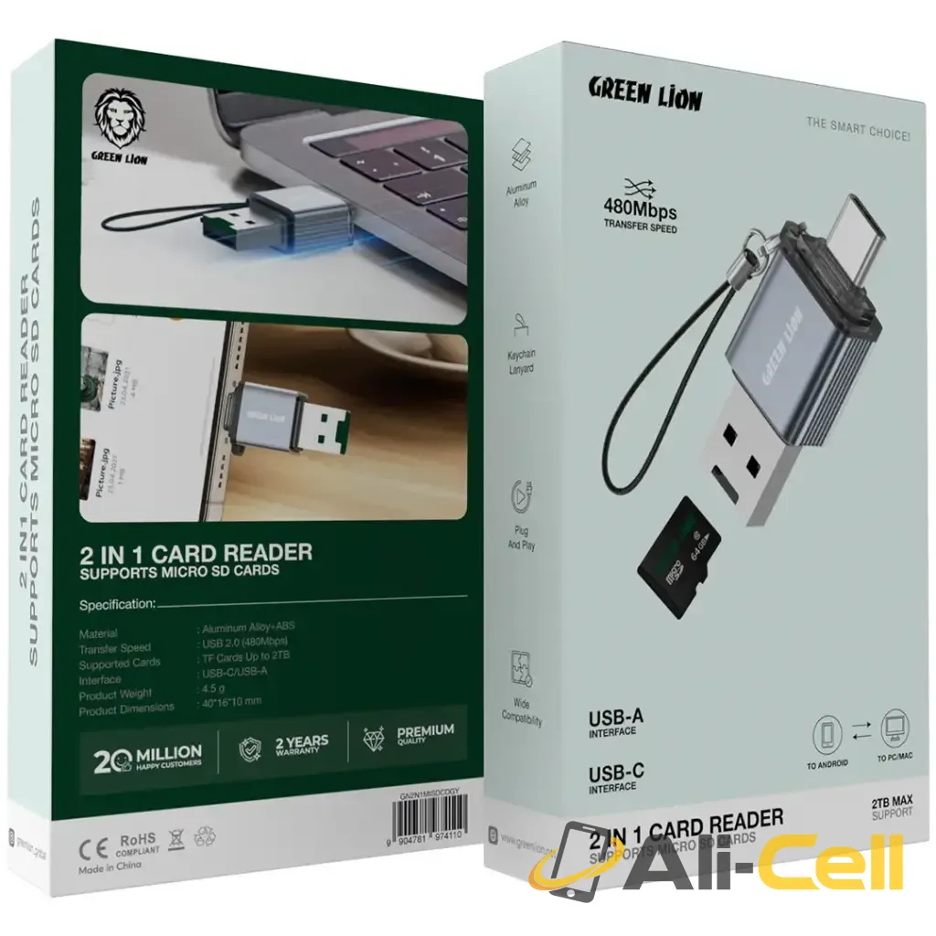 Green Lion 2 in 1 Card Reader with Micro SD Cards Support - Gray — 3