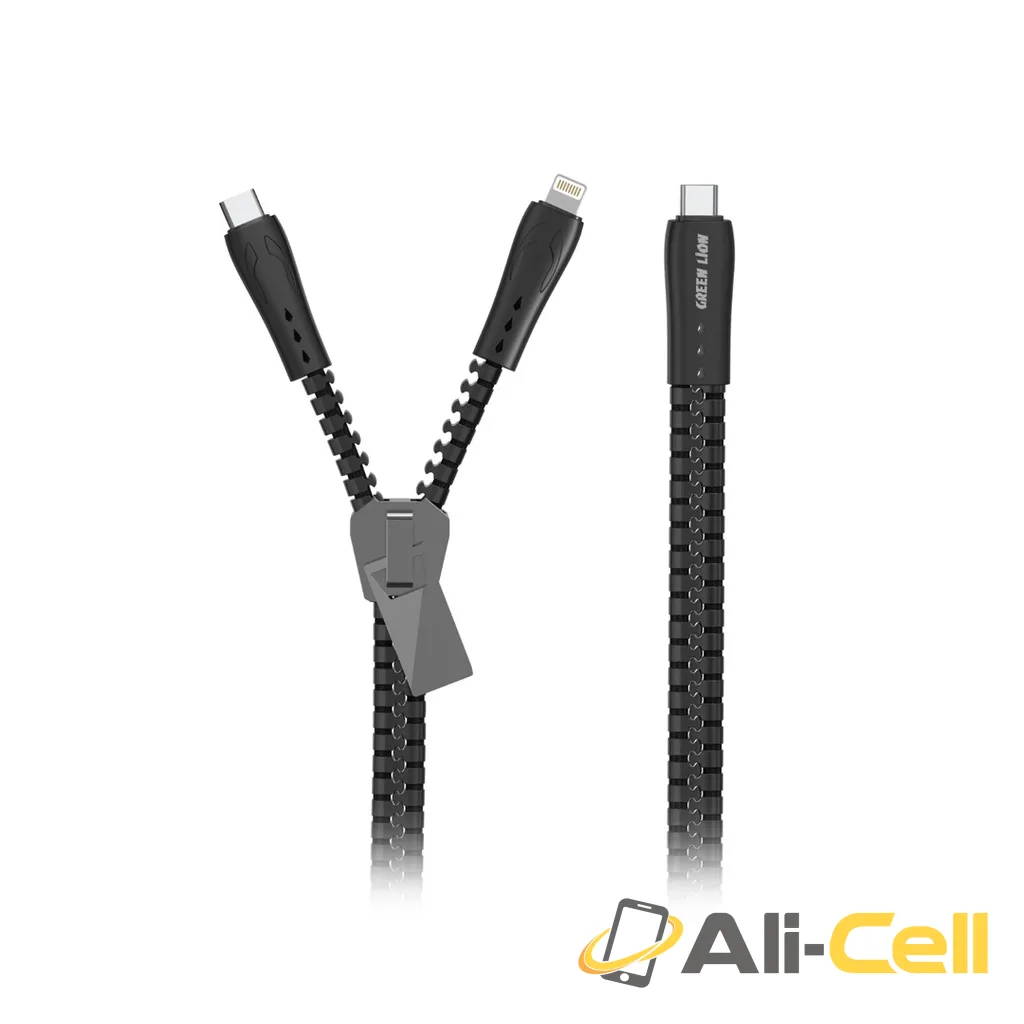Green Lion 2 in 1 Zipper Cable ( Type-C to Lightning Type-C ) 85CM - Black