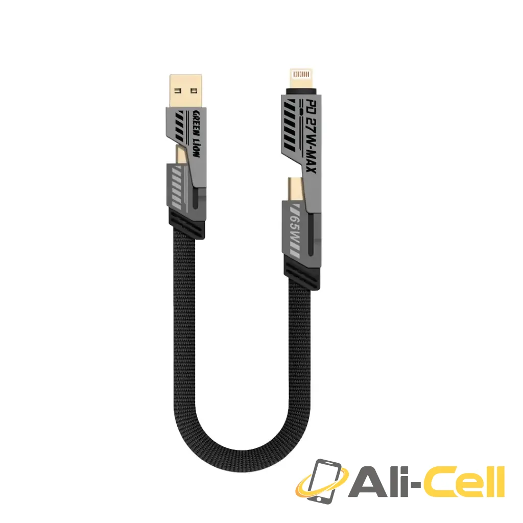 Green Lion 2 in 2 Braided Cable C to C+L and A to C+L 0.3m 65W - Grey