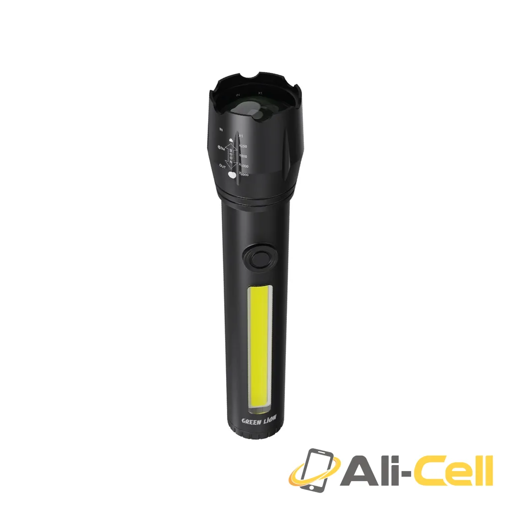 Green Lion 2 in1 Adjustable Torch 3W LED 130lm 1200mAh - Black