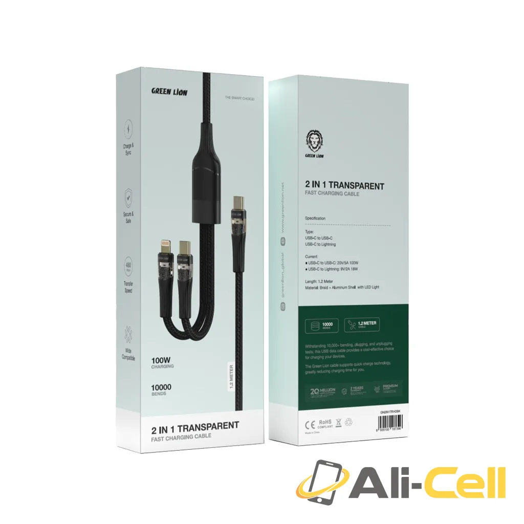 Green Lion 2 in1 Transparent Fast Charging Cable - Black — 2