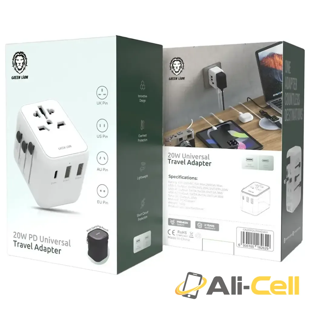 Green Lion 20W Universal Travel Adapter - White — 2