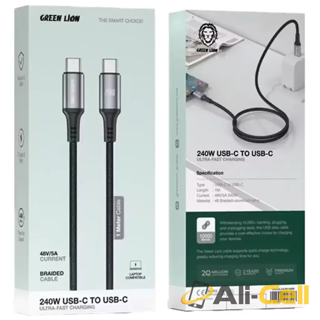 Green Lion 240W USB-C to USB-C Ultra Fast Charging 1m Braided Cable - Black — 2