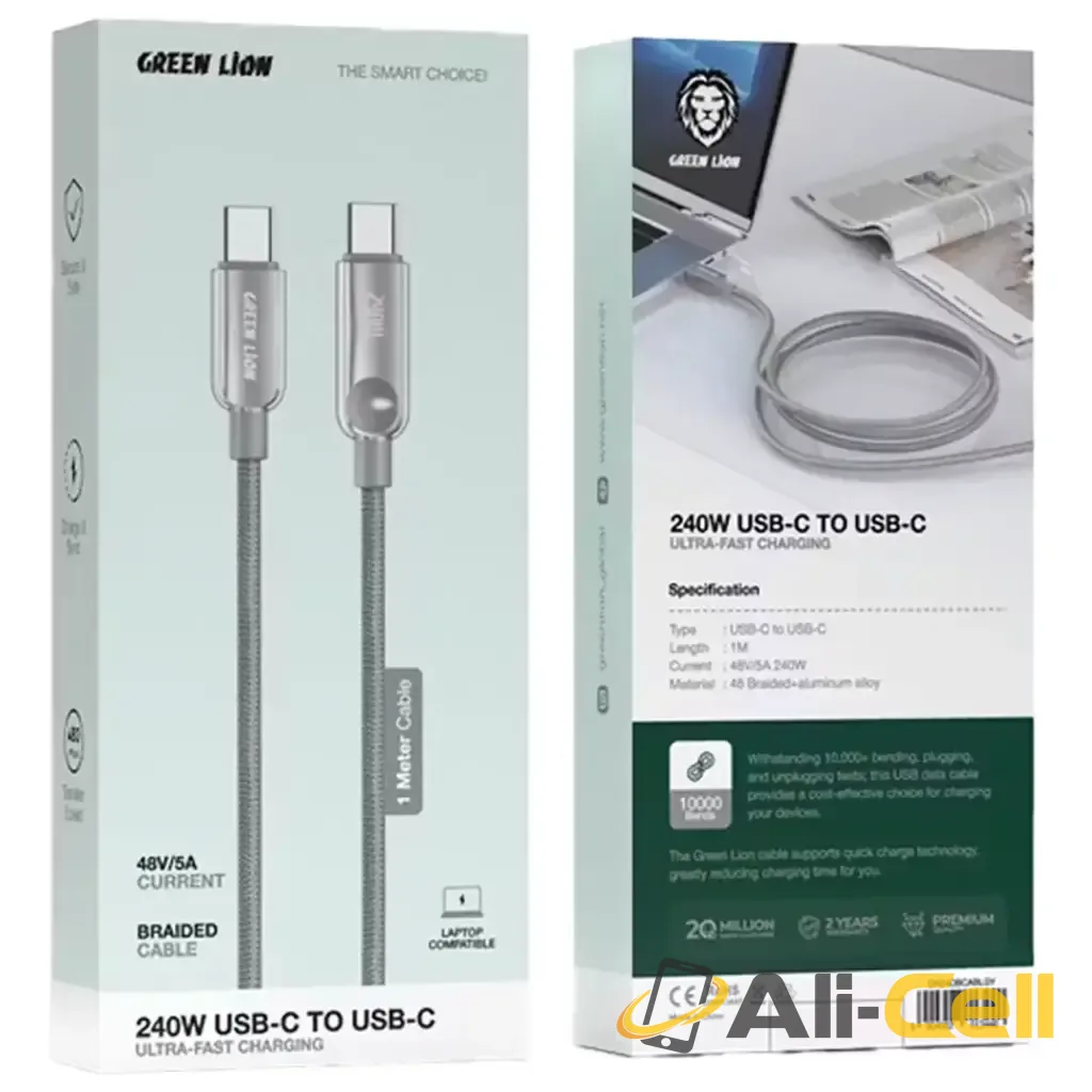 Green Lion 240W USB-C to USB-C Ultra Fast Charging 1m Braided Cable - Gray — 2