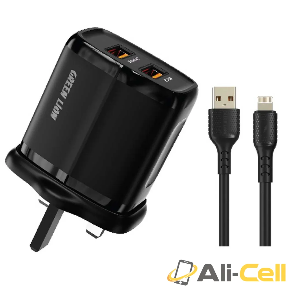 Green Lion 2USB 2.4A USB-lPH data cable 1m Black/Orange