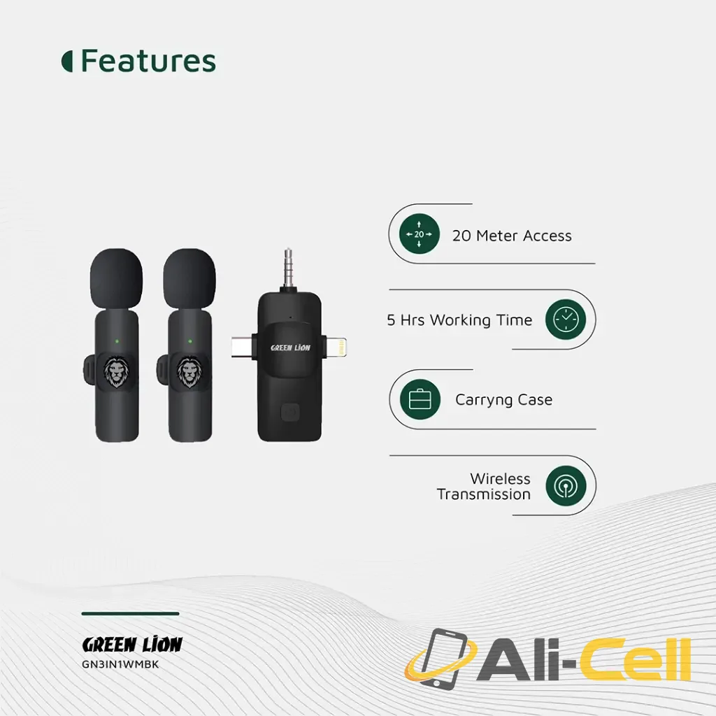 Green Lion 3 IN 1 Microphone Type-C / Lightning / Aux - Green — 3