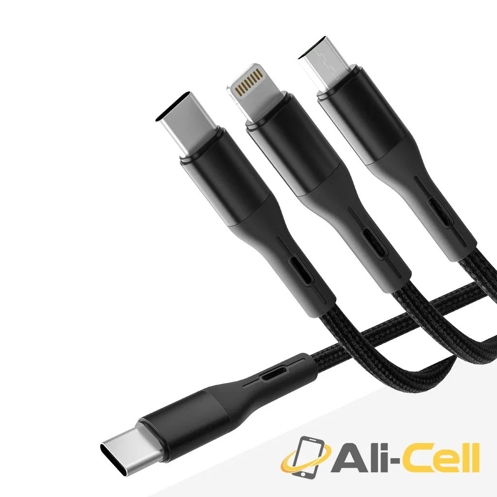 Green Lion 3 In 1 Fast Charging Braided Cable 1.2m — 2