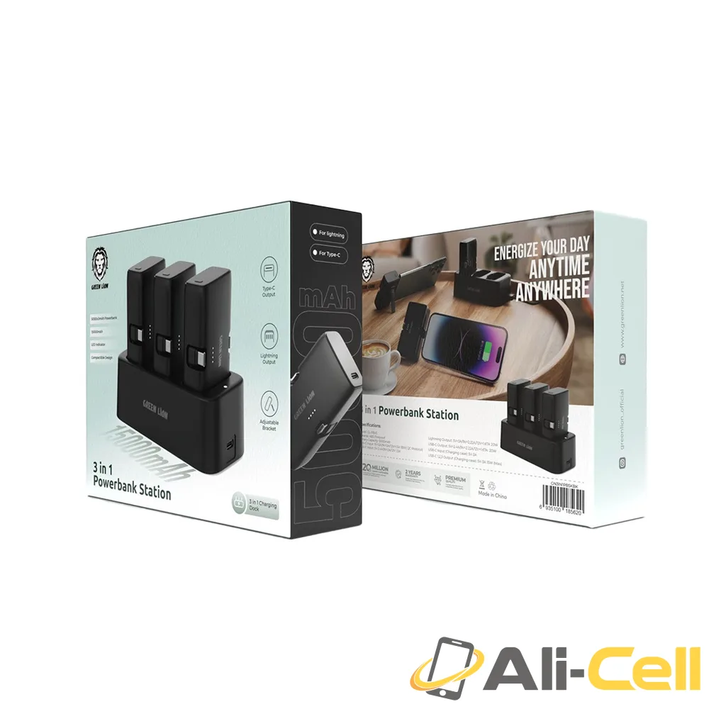 Green Lion 3 In 1 Power Bank Station -Black — 2