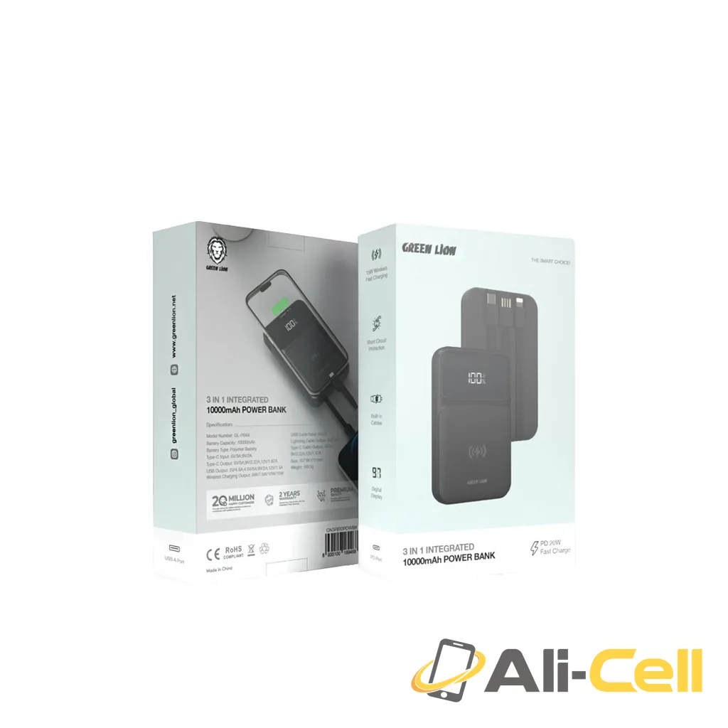 Green Lion 3 in 1 Integrated 10000mAh Power Bank - Black — 2