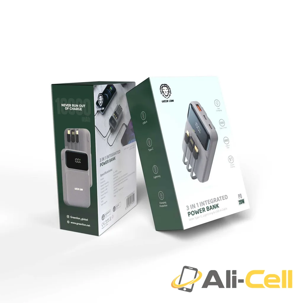 Green Lion 3 in 1 Integrated Power Bank PD 20W with Type-C / Lightning &USB-A Cable10000mAh — 3