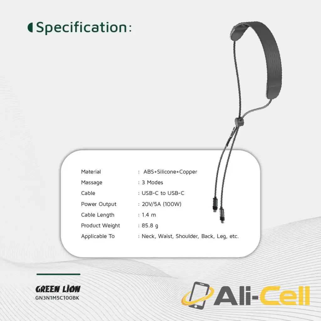Green Lion 3 in 1 Massager Cable PD 100W - Black — 2