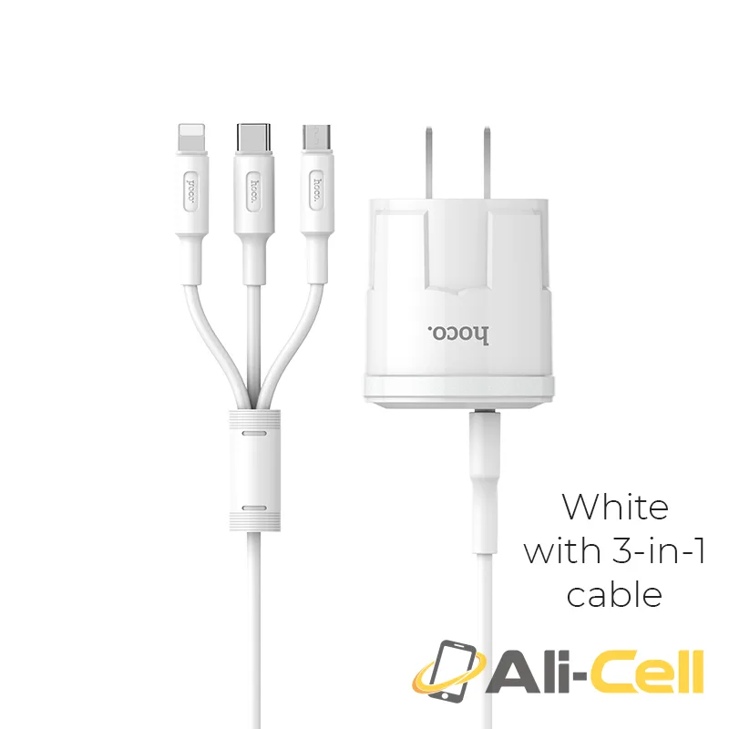 Wall charger “C38 Thunder power” US dual USB charging adapter (Set With 3 In 1 Cable)