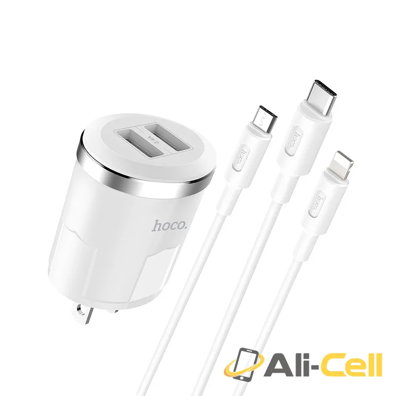 Wall charger “C38 Thunder power” US dual USB charging adapter (Set With 3 In 1 Cable) — 3