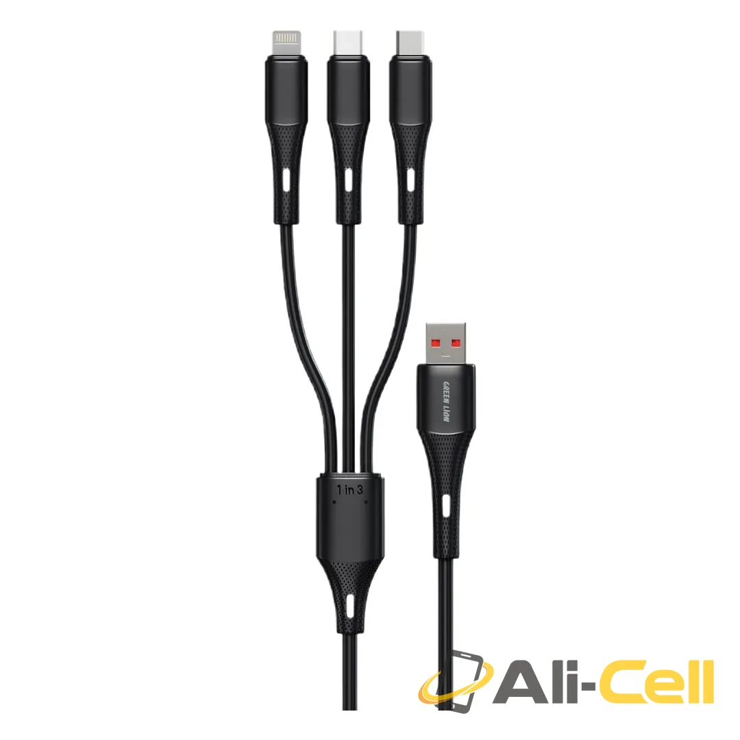 Green Lion 3 in 1 Silicone Cable USB-A to USB-C, Micro, Lightning - Black