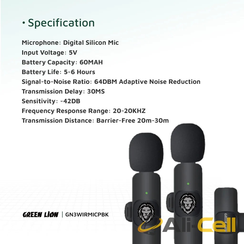 Green Lion 3 in 1 Wireless Microphone - Black — 2