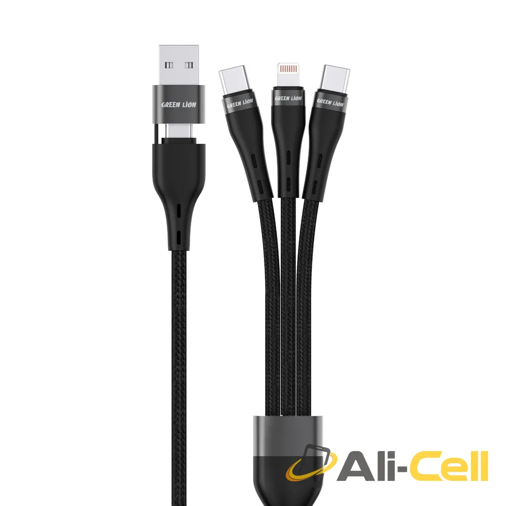 Green Lion 3 in 2 Braided Fast Charging Cable - Black