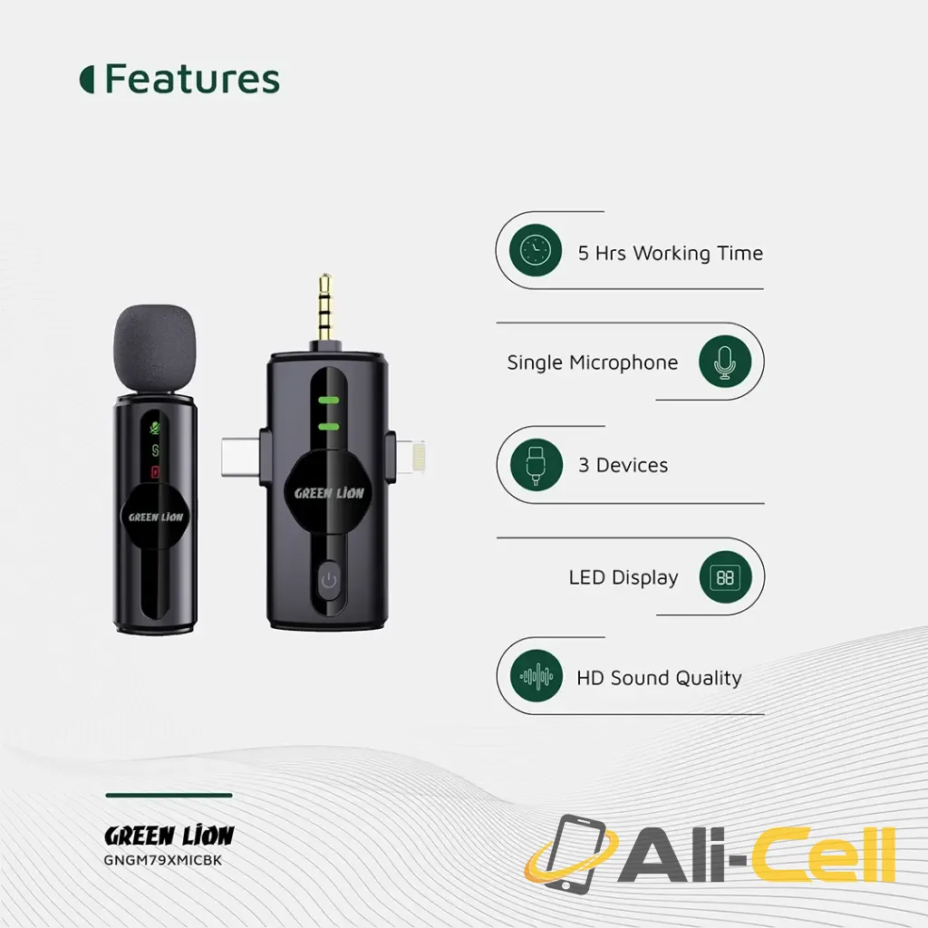 Green Lion 3 in 1 Noise Cancellation Microphone - Black — 3