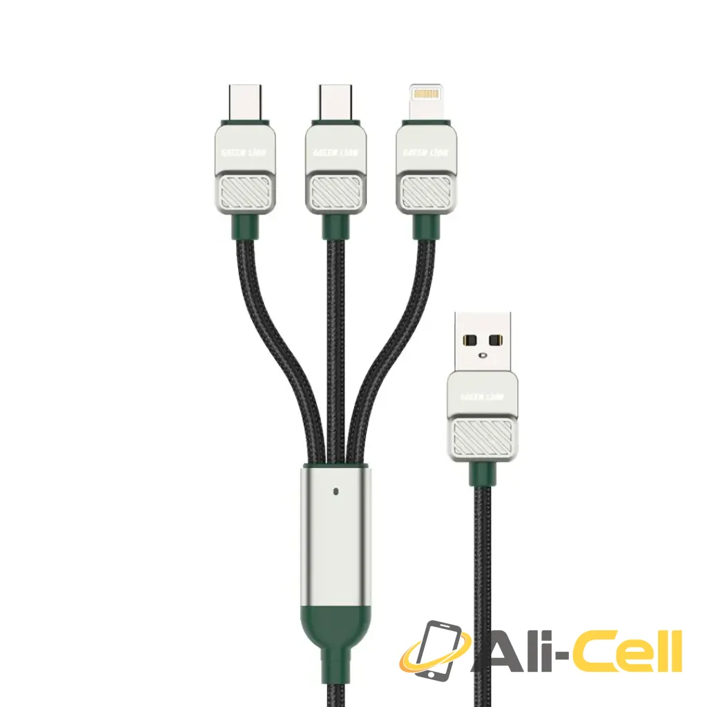 Green Lion 3-in-1 Cable Braided USB-A to C+C+L - Black + Dark Green
