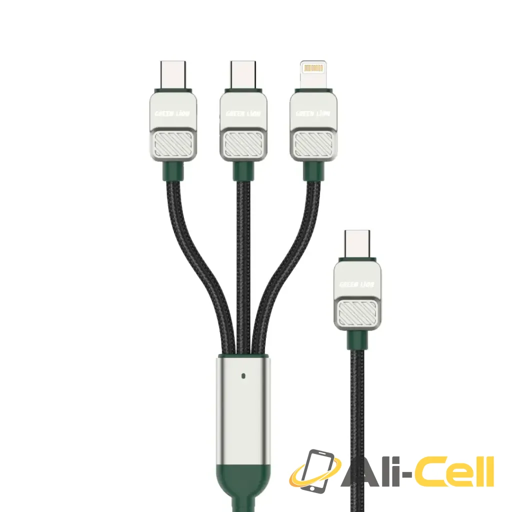 Green Lion 3-in-1 Cable Braided Type-C to C+C+L - Black + Dark Green