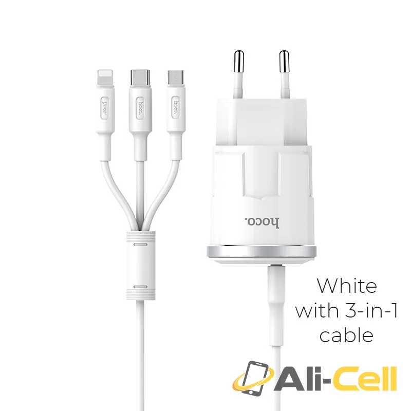 Wall charger “C38A Thunder power” EU dual USB charging adapter (Set With 3 In 1 Cable)
